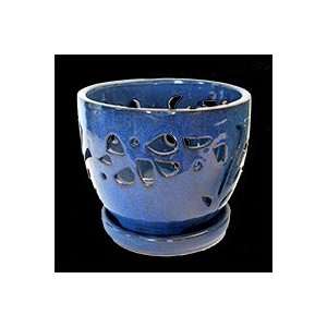  7 Bay Blue Contoured Round Ceramic Orchid Pot Patio 