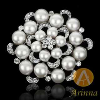 ARINNA pearls honeycomb shape fashion Brooch Pin white gold GP 