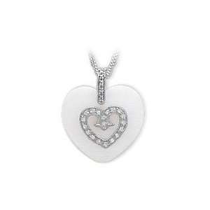   Sterling Silver Mother of Pearl Heart Pendant with chain   24 Jewelry