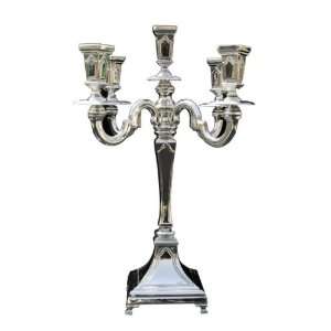  Silver Shabbat Candelabra with Pentagon Shapes and S Shape 