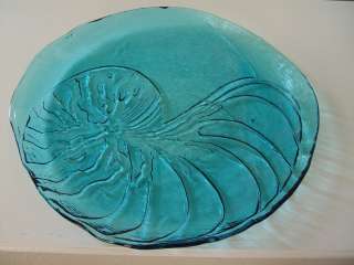 Vintage Aqua Blue Handled Shell Serving Platter (1)  