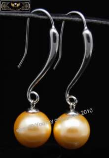 MP 12mm golden sea shell pearl dangle earrings 925S  