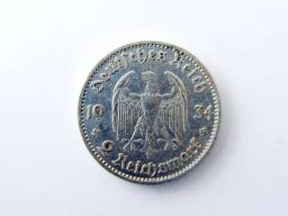 1934 G GERMANY 2 Marks Silver Coin  