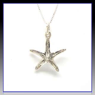 925 Solid Sterling Silver Necklace Star Fish Sea Life Charm Gift 