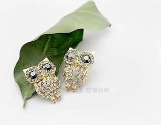 Full Crystal Broad Shining Eyes Owl Womens Stud Earring  