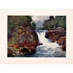   England Waterfall River Rocks Trees Landscape   Original Color Print