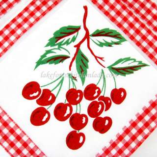 Vintage Style Cherries Napkin Set Red Gingham Picnic Cherry  