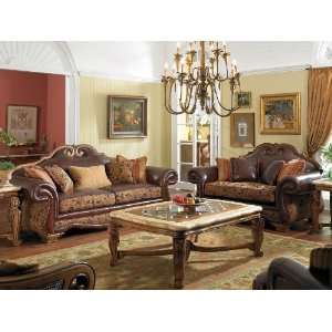 Tuscano Living Room 4 Pc Leather & Fabric High Back Sofa, All Leather 