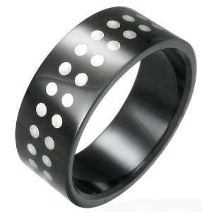    Two Toned White Dots Design Stainless Steel Ring 12 Jewelry