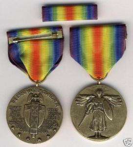 WWI Victory Medal ring top and Ribbon Bar World War One  