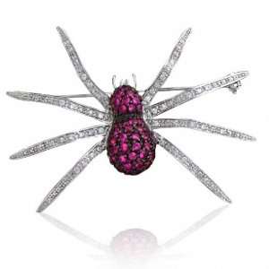   Day Gifts Bling Jewelry Sterling Silver Pave Pink CZ Spider Pin Brooch