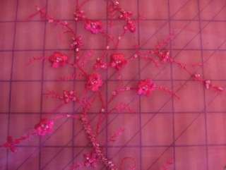 Embroidered Beaded Organza Fabric Cerise by the yard  