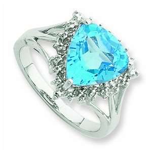   Rhodium Trillion Lt Swiss Blue Topaz & Diamond Ring, Size 8: Jewelry