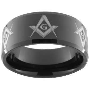 com 10mm Black Tungsten Carbide Ring with Six(6) Alternating Masonic 