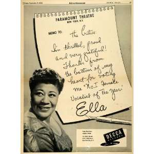   Ad Decca Records Ella Fitzgerald Jazz Vocal Award   Original Print Ad