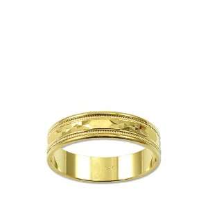   Gold, Fancy Diacut and Milgrain Design Band Ring 5mm Wide Size 8