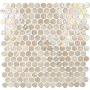  Light Wood Circles Cream/Beige Pool Glossy & Iridescent Glass Tile 